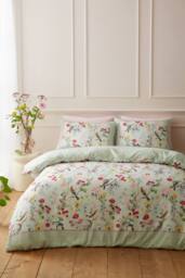 RHS x Catherine Lansfield 'Birds In Bloom' So Soft Duvet Cover Set in Green - Size: King - thumbnail 1