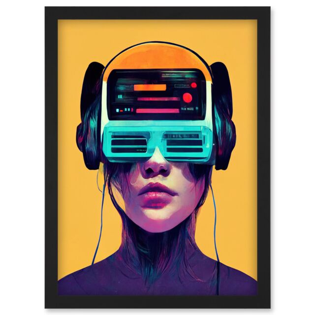 Artery8 The Gamer Streaming VR Headset Retro Futurist Kids Artwork Framed Wall Art Print A4 in Black - image 1
