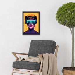 Artery8 The Gamer Streaming VR Headset Retro Futurist Kids Artwork Framed Wall Art Print A4 in Black - thumbnail 2