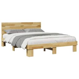Berkfield Home Bed Frame with Headboard without Mattress 135x190 cm Solid Wood Oak in Brown - thumbnail 5