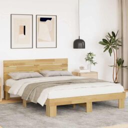 Berkfield Home Bed Frame with Headboard without Mattress 135x190 cm Solid Wood Oak in Brown - thumbnail 1