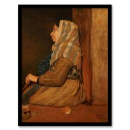 Artery8 Edgar Degas Framed Wall Art Print A Roman Beggar Woman Portrait in Brown - Size: A4 - thumbnail 1