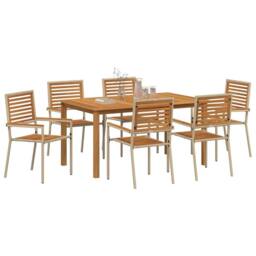 Berkfield Home 7 Piece Garden Dining Set Beige Poly Rattan Acacia - thumbnail 3