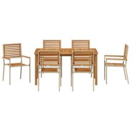 Berkfield Home 7 Piece Garden Dining Set Beige Poly Rattan Acacia - thumbnail 7