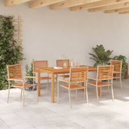 Berkfield Home 7 Piece Garden Dining Set Beige Poly Rattan Acacia - thumbnail 4