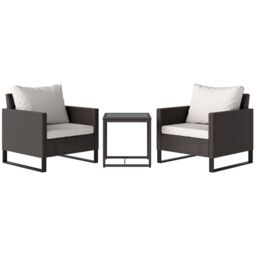 OUTSUNNY 3PCS Rattan Bistro Set Glass Top Table & Chairs with 4 Cushions in Brown - thumbnail 2