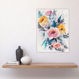 "Artery8 Elegant Peony Flower Bouquet Floral Watercolour Wall Art Print - Size: W24"" x H32""" - thumbnail 4