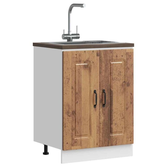 Berkfield Home Sink Base Cabinet Kalmar Old Wood 60x46x81.5 cm Engineered Wood in Brown - image 1
