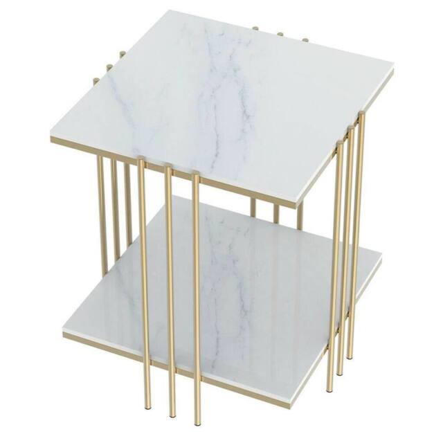 NESTLUNE Coffee Table Centre Accent Table Marble Square Bedside Table in White - Size: 100 cm x 15 cm - image 1