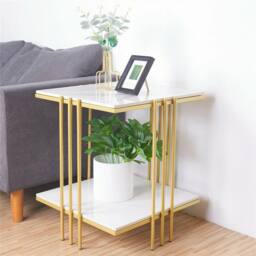 NESTLUNE Coffee Table Centre Accent Table Marble Square Bedside Table in White - Size: 100 cm x 15 cm - thumbnail 5