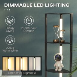 HOMCOM Corner Floor Lamp with Dimmable Warm White LED Light, for Living Room in Black - thumbnail 6