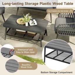 FENCHILIN 4 Seater Garden Set with Double Sofa 2 Armchairs, Wood Storage Table in Grey - thumbnail 6