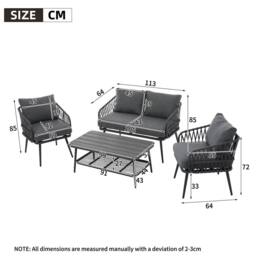 FENCHILIN 4 Seater Garden Set with Double Sofa 2 Armchairs, Wood Storage Table in Grey - thumbnail 7