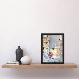 Artery8 Women Tea Gathering at Teahouse Japan Framed Wall Art Print Ogata Gekko in Blue - Size: A4 - thumbnail 4