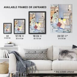 Artery8 Women Tea Gathering at Teahouse Japan Framed Wall Art Print Ogata Gekko in Blue - Size: A4 - thumbnail 3