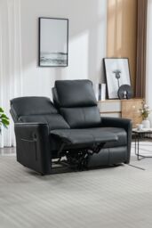 More4Homes Madrid 2 Seater Manual Air Leather Recliner Sofa in Black - thumbnail 6