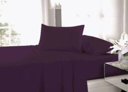 Homes-Linen Plain Dyed Flat Sheet Polycotton Blend Easy Care Bed Linen in Plum - Size: Single - thumbnail 2
