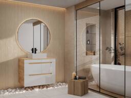 Vente-unique Suspended Vanity Unit With Shelf - 80 Cm - Light Natural & White in Light Oak - thumbnail 2