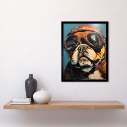 "Artery8 Bulldog Retro Motorcycle Goggles & Helmet 12x16"" Framed Art Print in Brown - Size: W12"" x H16""" - thumbnail 2