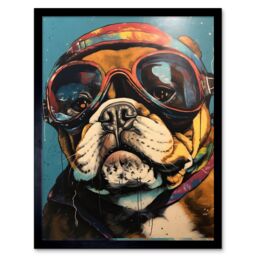"Artery8 Bulldog Retro Motorcycle Goggles & Helmet 12x16"" Framed Art Print in Brown - Size: W12"" x H16""" - thumbnail 1