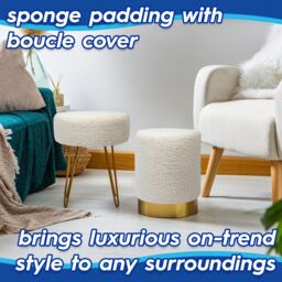 Harbour Housewares Round Boucle Pouffe - Small Luxe Ottoman Footrest Bedroom Accent Stool in Cream - thumbnail 3