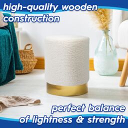 Harbour Housewares Round Boucle Pouffe - Small Luxe Ottoman Footrest Bedroom Accent Stool in Cream - thumbnail 2