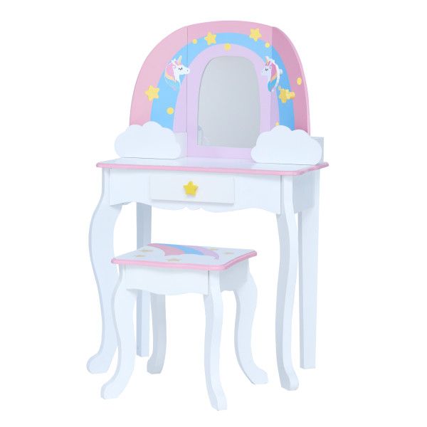Teamson Kids Little Dreamer Rainbow Unicorn Kids Vanity Table, Pink/White in White - image 1