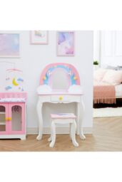 Teamson Kids Little Dreamer Rainbow Unicorn Kids Vanity Table, Pink/White in White - thumbnail 3