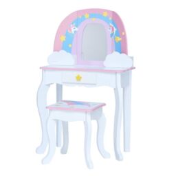 Teamson Kids Little Dreamer Rainbow Unicorn Kids Vanity Table, Pink/White in White - thumbnail 1