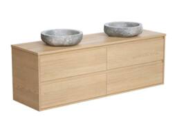 Vente-unique Wall-Hung Bathroom Unit With Double Stone Countertop Basin - Oak in Light Oak - thumbnail 5