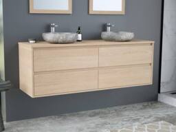 Vente-unique Wall-Hung Bathroom Unit With Double Stone Countertop Basin - Oak in Light Oak - thumbnail 3