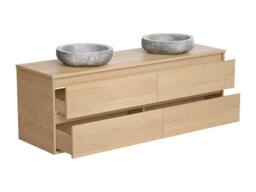 Vente-unique Wall-Hung Bathroom Unit With Double Stone Countertop Basin - Oak in Light Oak - thumbnail 6