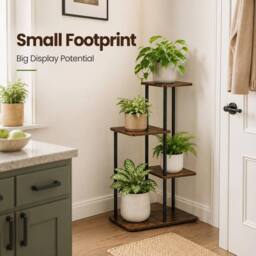 Kelvenix 4Tier Wood Metal Plant Stand Corner Flower Shelf in Brown - thumbnail 5