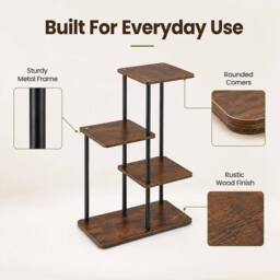 Kelvenix 4Tier Wood Metal Plant Stand Corner Flower Shelf in Brown - thumbnail 2