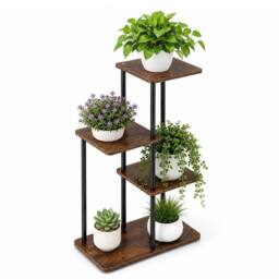 Kelvenix 4Tier Wood Metal Plant Stand Corner Flower Shelf in Brown - thumbnail 1