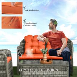OUTSUNNY 4 Pieces Rattan Sofa Set Outdoor Conservatory Furniture with Cushions in Orange - thumbnail 6