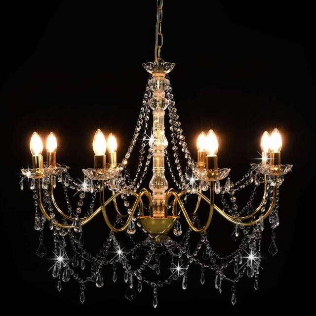 Berkfield Home Beautiful Chandelier with Beads Golden 8 x E14 Bulbs in Gold - image 1