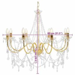 Berkfield Home Beautiful Chandelier with Beads Golden 8 x E14 Bulbs in Gold - thumbnail 8