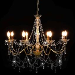 Berkfield Home Beautiful Chandelier with Beads Golden 8 x E14 Bulbs in Gold