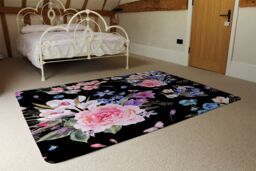 Benjamin Tate Design Bright Pink Flowers On Black Rug in Natural - Size: Large - thumbnail 3