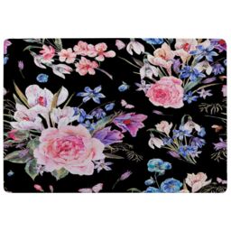 Benjamin Tate Design Bright Pink Flowers On Black Rug in Natural - Size: Large - thumbnail 1