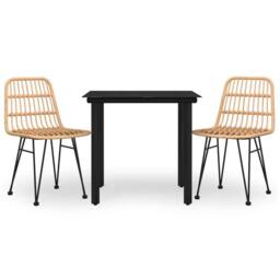 Berkfield Home 3 Piece Garden Dining Set Poly Rattan in Natural - thumbnail 1