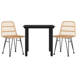 Berkfield Home 3 Piece Garden Dining Set Poly Rattan in Natural - thumbnail 3