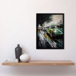 Artery8 Wall Art Print Classic Race Cars Night Scene British Racing Green Motorsport Fan For Him Man Cave Art Framed - Size: A4 - thumbnail 4