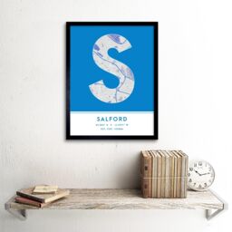 "Wee Blue Coo Wall Art Print Salford England United Kingdom City Map Modern Typography Stylish Letter Framed Word in Blue - Size: W12"" x H16""" - thumbnail 2