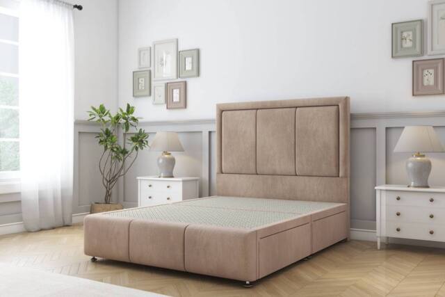 "Sloomy Lancaster Naples Divan Base 4 Drawers-54"" Headboard & 12"" Footboard in Light Brown - Size: King" - image 1