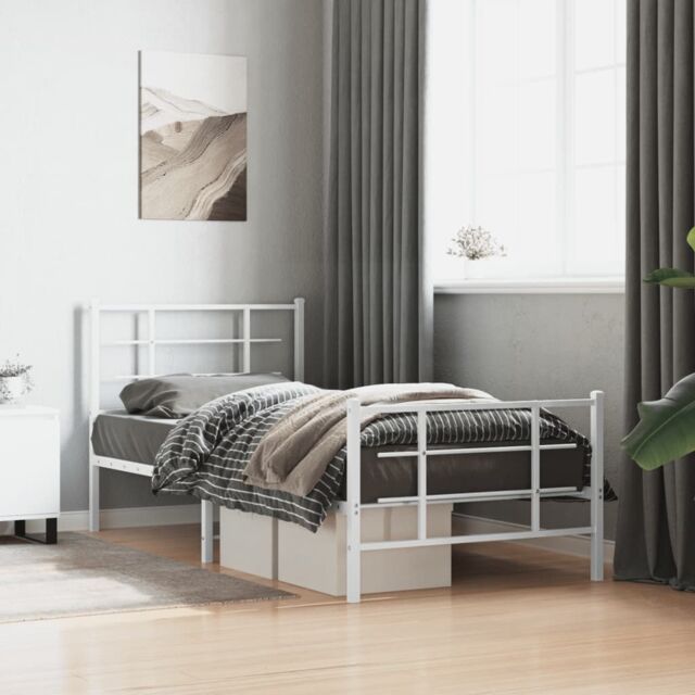 Berkfield Home Metal Bed Frame without Mattress with Footboard White 90x190cm - Size: 90x190 cm - image 1
