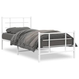 Berkfield Home Metal Bed Frame without Mattress with Footboard White 90x190cm - Size: 90x190 cm - thumbnail 2