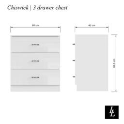 LUXURY LIFE Keaton Gloss White 3 Drawer Modern Chest of Drawers - thumbnail 3