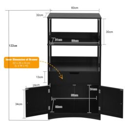 Costway Bathroom Floor Cabinet Wooden Tall Storage Cupboard Freestanding 2 Open Shelves in Black - thumbnail 2